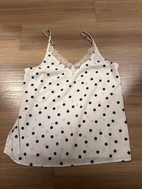 BP black and white Lace-Trim Polka Dot Cami tank delicate coquette bnwot v neck